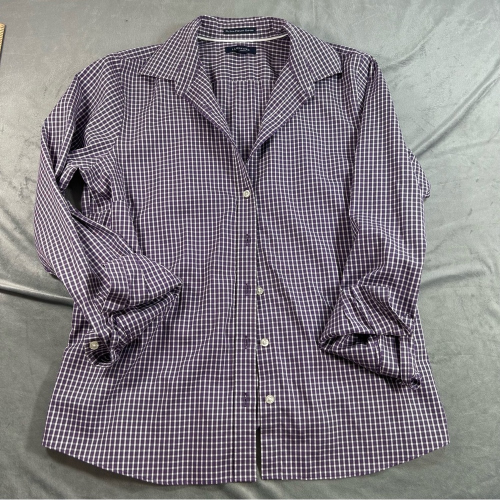Lands' End Purple Plaid Button-Down Shirt